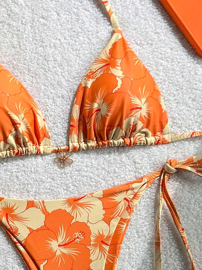Women's 3-Piece Halter Bikini Set - Beach Dress, Tie-Up, Skirt Bottom, Blue