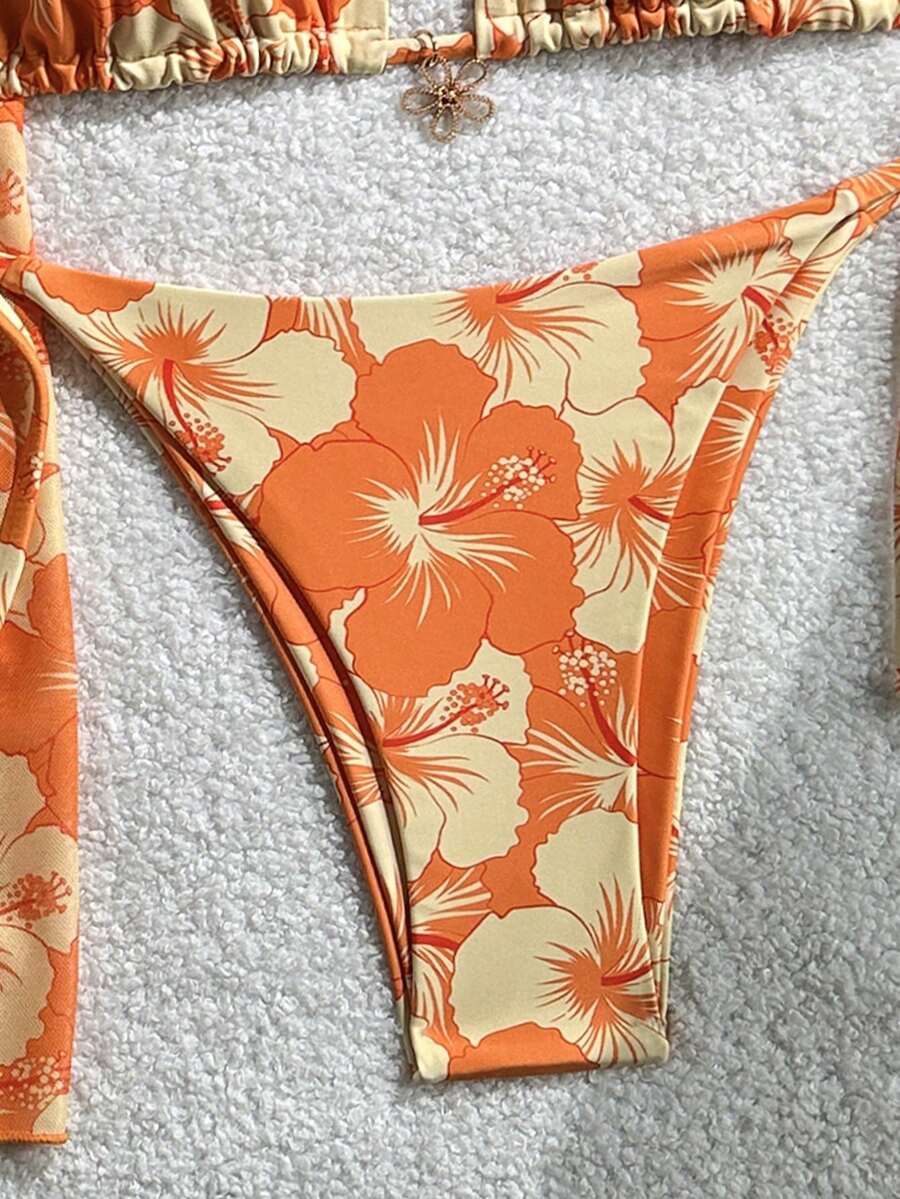 Women's 3-Piece Halter Bikini Set - Beach Dress, Tie-Up, Skirt Bottom, Blue