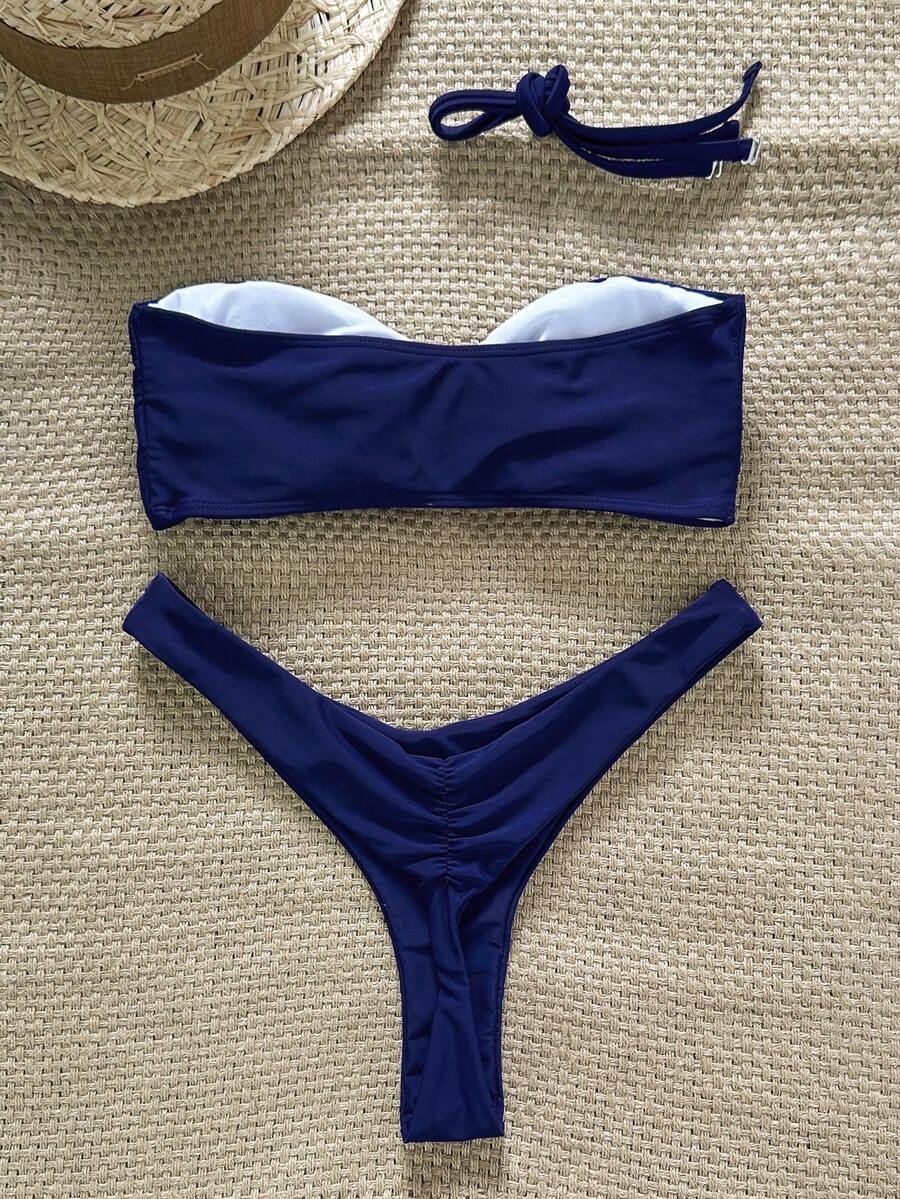 Swim Vcay Women's Solid Color Spaghetti Strap Starfish Metal Decor Sexy Bikini Set, Summer