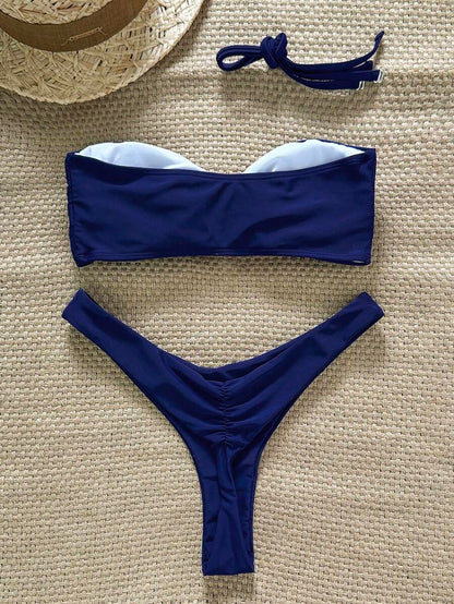 Swim Vcay Women's Solid Color Spaghetti Strap Starfish Metal Decor Sexy Bikini Set, Summer