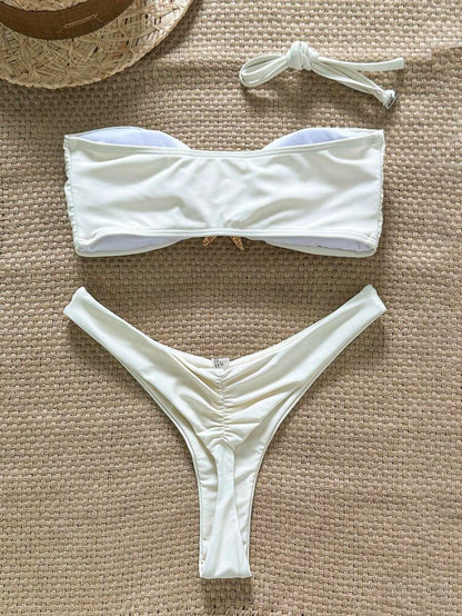 Swim Vcay Women's Solid Color Spaghetti Strap Starfish Metal Decor Sexy Bikini Set, Summer