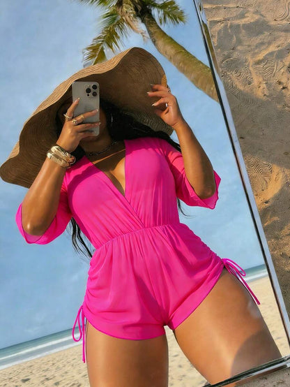 Swim Vcay Swim Suits For Women Summer Beach Sheer Mesh Bikini Set Halter Triangle Bra & Thong Bottom & Cover Up Dress 3 Piece Bathing Suit