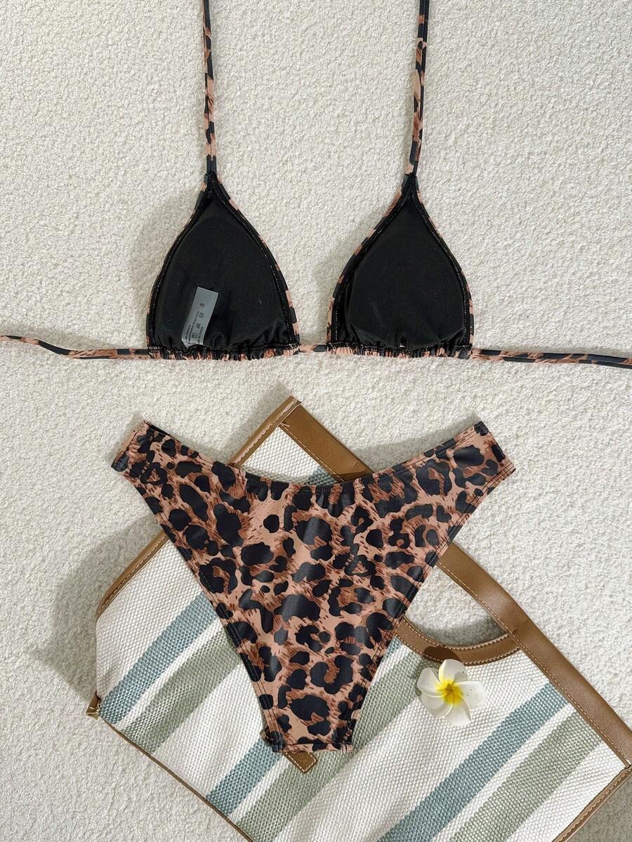 Swim Vcay 2026 Spring/Summer Women's Spaghetti Strap Halter Neck Black Base White Polka Dot Random Print Sweet Cute Side High Cut Bikini Swimwear 2-Piece Set Vacation Bikini Set Pink Bikini Set High Leg Bikini Set Modest Bikini Set Bikini Set