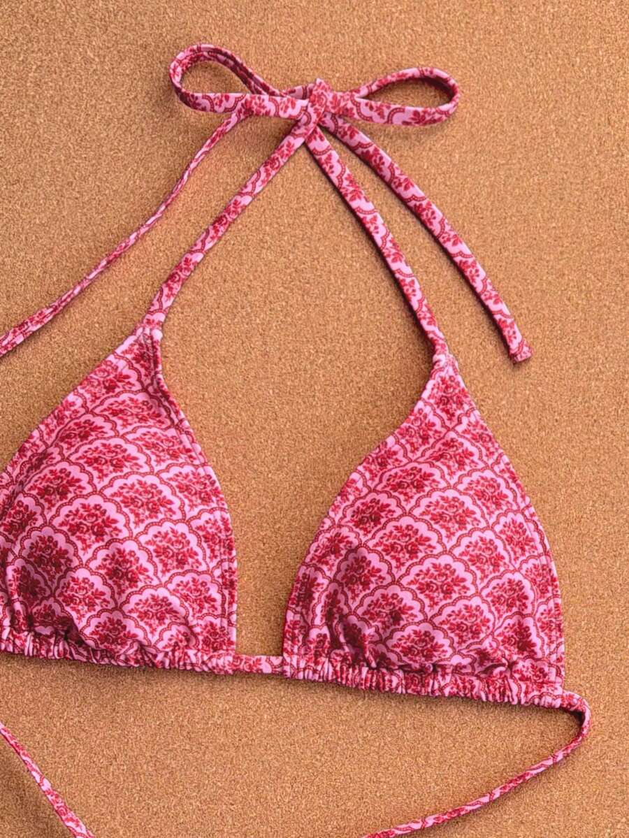 Swim Vcay 2026 Spring/Summer Women's Spaghetti Strap Halter Neck Black Base White Polka Dot Random Print Sweet Cute Side High Cut Bikini Swimwear 2-Piece Set Vacation Bikini Set Pink Bikini Set High Leg Bikini Set Modest Bikini Set Bikini Set