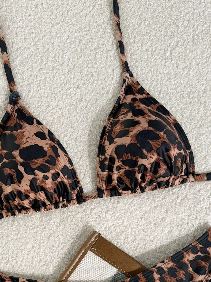 Swim Vcay 2026 Spring/Summer Women's Spaghetti Strap Halter Neck Black Base White Polka Dot Random Print Sweet Cute Side High Cut Bikini Swimwear 2-Piece Set Vacation Bikini Set Pink Bikini Set High Leg Bikini Set Modest Bikini Set Bikini Set