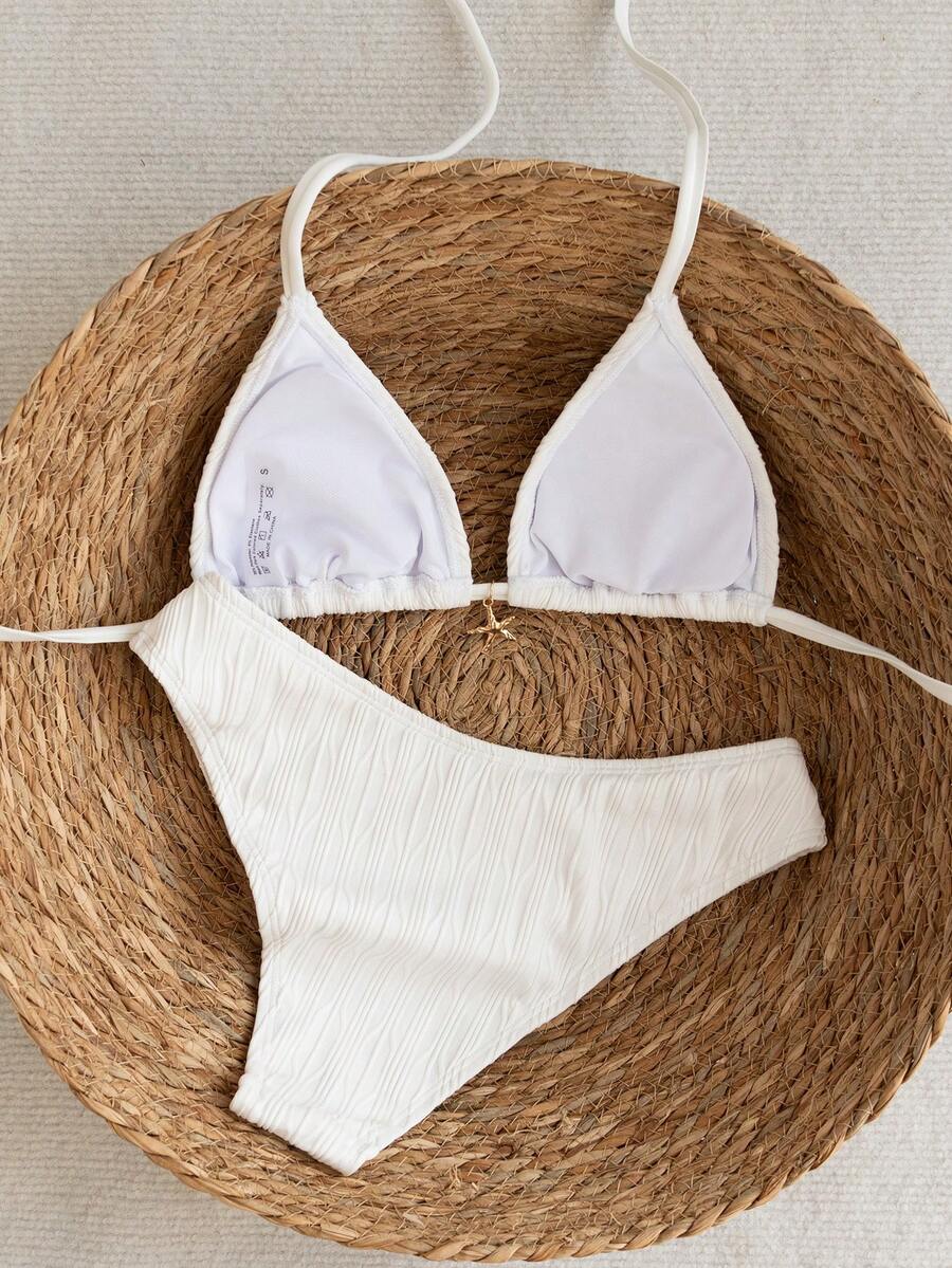 Swim Vcay 2026 Spring/Summer Women's Spaghetti Strap Halter Neck Black Base White Polka Dot Random Print Sweet Cute Side High Cut Bikini Swimwear 2-Piece Set Vacation Bikini Set Pink Bikini Set High Leg Bikini Set Modest Bikini Set Bikini Set