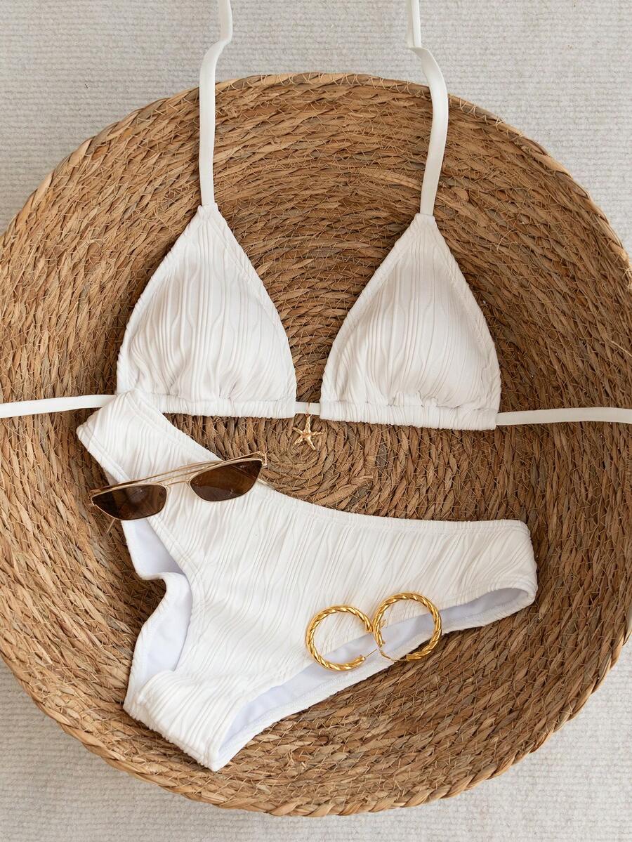 Swim Vcay 2026 Spring/Summer Women's Spaghetti Strap Halter Neck Black Base White Polka Dot Random Print Sweet Cute Side High Cut Bikini Swimwear 2-Piece Set Vacation Bikini Set Pink Bikini Set High Leg Bikini Set Modest Bikini Set Bikini Set