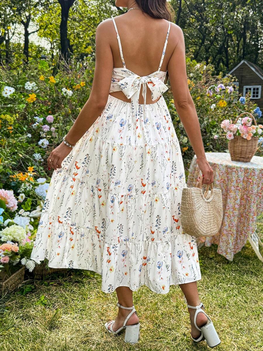 Maternity Floral Print Ruffle Hem Casual Camisole Dress