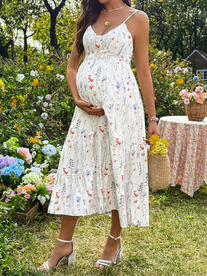 Maternity Floral Print Ruffle Hem Casual Camisole Dress