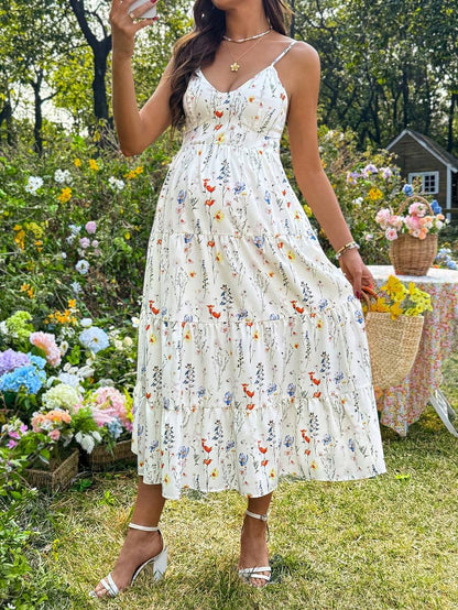 Maternity Floral Print Ruffle Hem Casual Camisole Dress