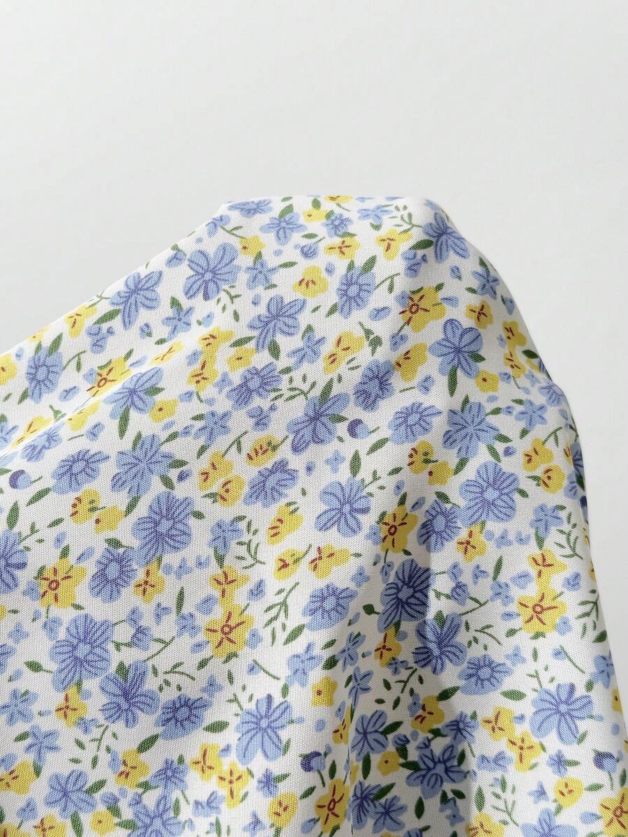 Maternity Yellow Ditsy Floral Peplum Top Sweetheart Neck Cap Sleeve Boho Ruched Flounce Shirt for Beach Vacation and Tea Party