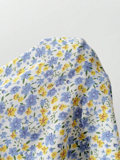 Maternity Yellow Ditsy Floral Peplum Top Sweetheart Neck Cap Sleeve Boho Ruched Flounce Shirt for Beach Vacation and Tea Party