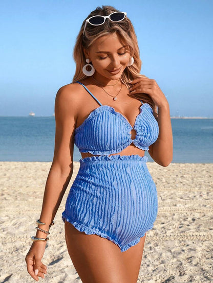 Maternity Boho Y2K Pleated Shorts - Elegant Vintage Casual Summer Beach, Solid