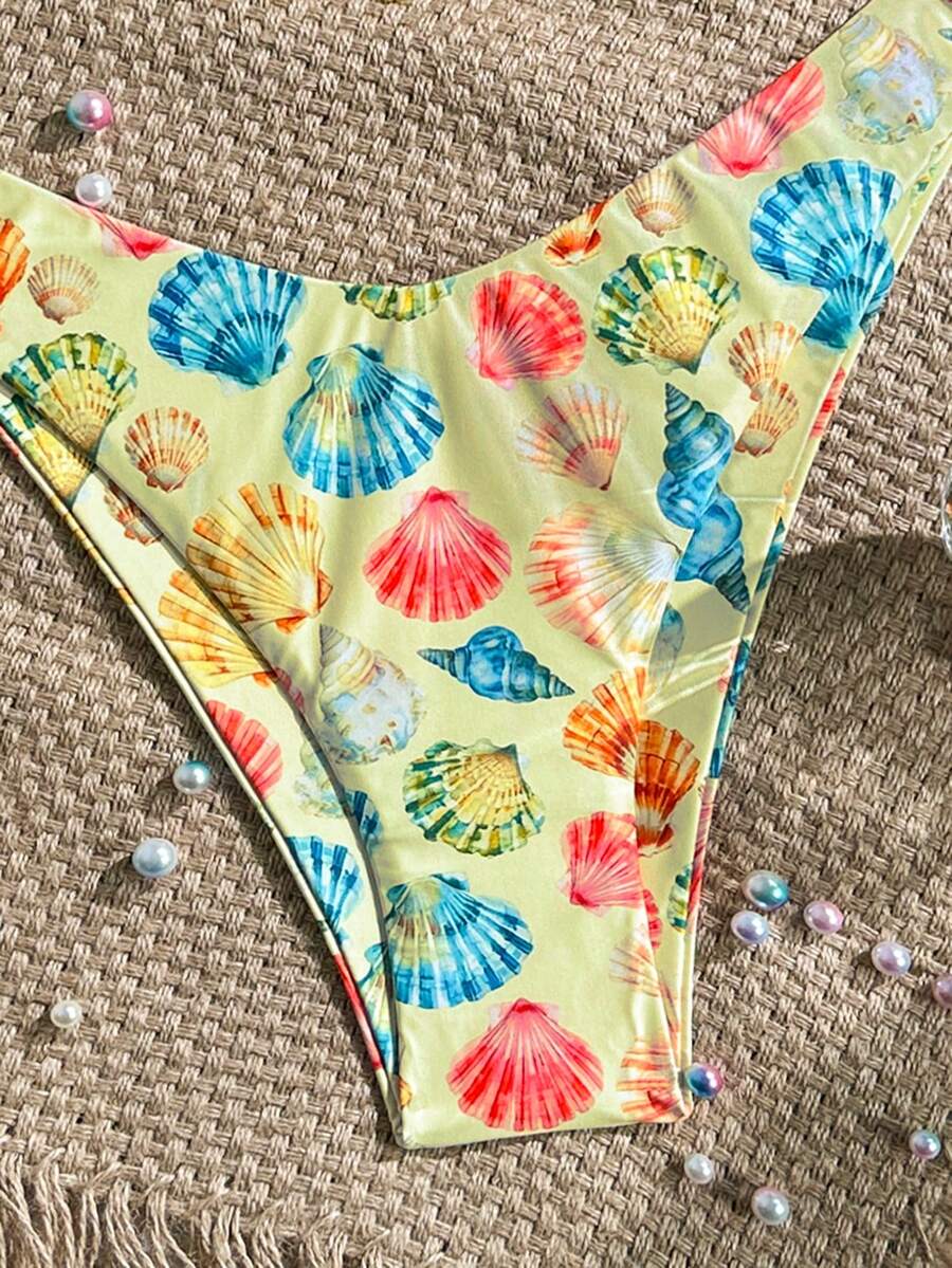 Swim Vcay Swim Mod Summer 2pcs Halter Random Floral Print & High Cut Bottoms Bikini Set, Beach Vacation