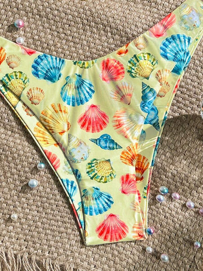 Swim Vcay Swim Mod Summer 2pcs Halter Random Floral Print & High Cut Bottoms Bikini Set, Beach Vacation