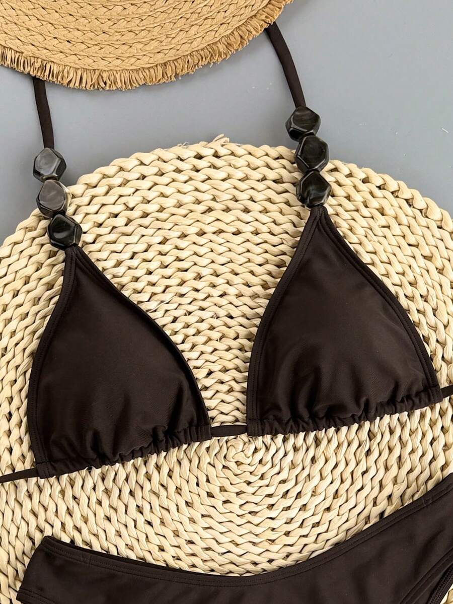 Swim Vcay 2026 Spring/Summer Women's Spaghetti Strap Halter Neck Black Base White Polka Dot Random Print Sweet Cute Side High Cut Bikini Swimwear 2-Piece Set Vacation Bikini Set Pink Bikini Set High Leg Bikini Set Modest Bikini Set Bikini Set