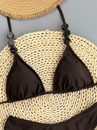 Swim Vcay 2026 Spring/Summer Women's Spaghetti Strap Halter Neck Black Base White Polka Dot Random Print Sweet Cute Side High Cut Bikini Swimwear 2-Piece Set Vacation Bikini Set Pink Bikini Set High Leg Bikini Set Modest Bikini Set Bikini Set