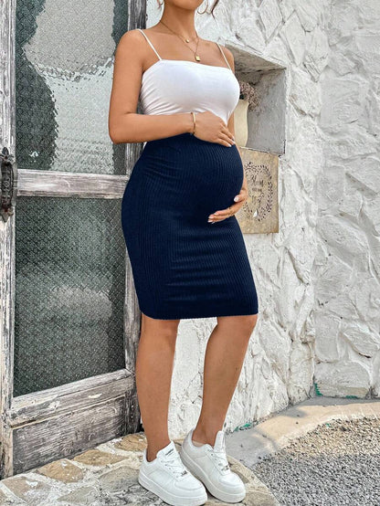 Maternity Casual Fitted Pencil Skirt with Button Detail High Stretch Knitted Short Maternity Skirt for Summer and Home Wear