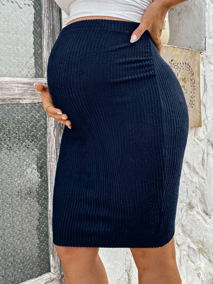 Maternity Casual Fitted Pencil Skirt with Button Detail High Stretch Knitted Short Maternity Skirt for Summer and Home Wear