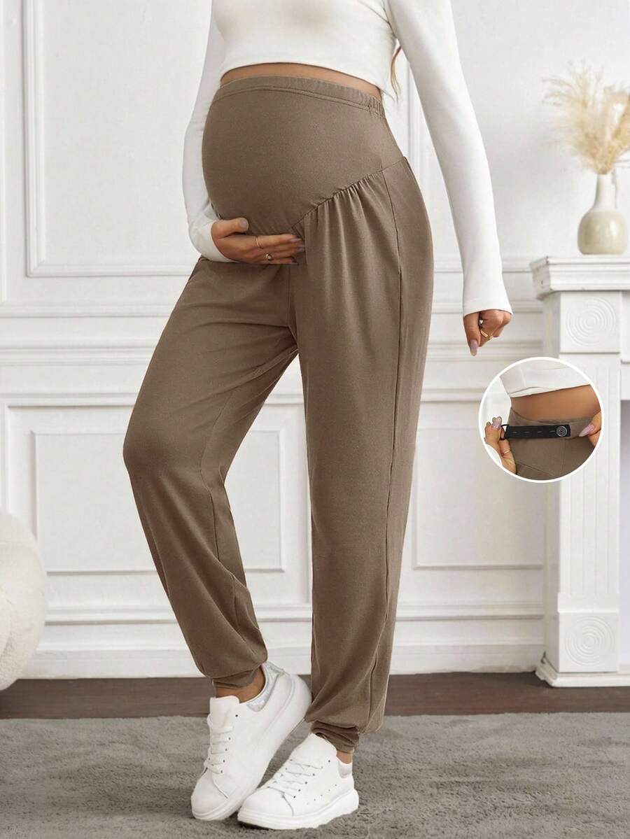 Black Pleated Maternity Harem Pants Loose Fit Elastic Waist Casual Knit Lounge Trousers for Pregnant Women Spring Fall