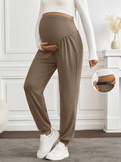 Black Pleated Maternity Harem Pants Loose Fit Elastic Waist Casual Knit Lounge Trousers for Pregnant Women Spring Fall