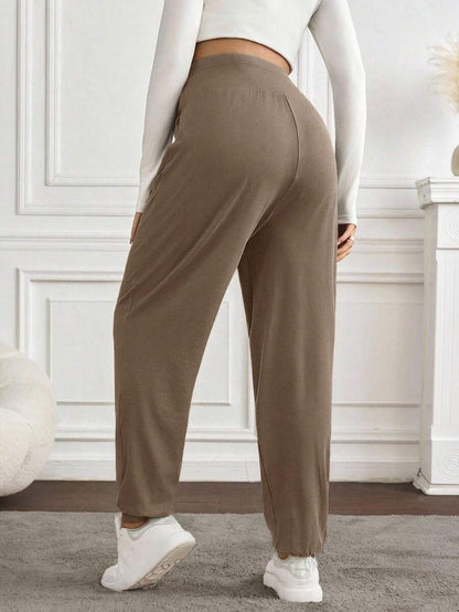 Black Pleated Maternity Harem Pants Loose Fit Elastic Waist Casual Knit Lounge Trousers for Pregnant Women Spring Fall