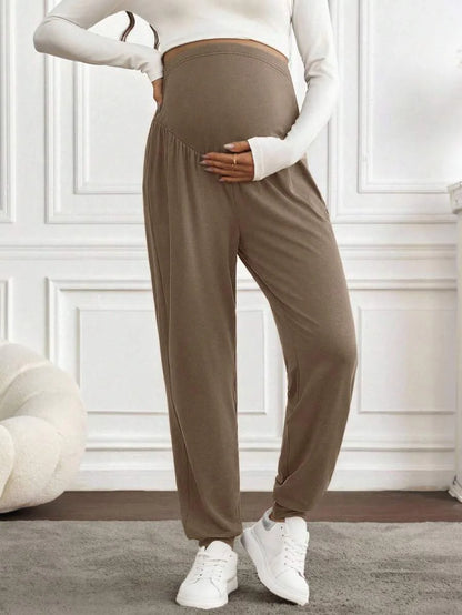 Black Pleated Maternity Harem Pants Loose Fit Elastic Waist Casual Knit Lounge Trousers for Pregnant Women Spring Fall