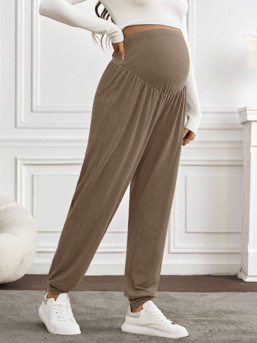 Black Pleated Maternity Harem Pants Loose Fit Elastic Waist Casual Knit Lounge Trousers for Pregnant Women Spring Fall