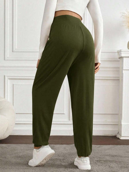 Black Pleated Maternity Harem Pants Loose Fit Elastic Waist Casual Knit Lounge Trousers for Pregnant Women Spring Fall