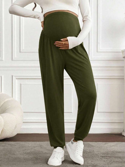 Black Pleated Maternity Harem Pants Loose Fit Elastic Waist Casual Knit Lounge Trousers for Pregnant Women Spring Fall