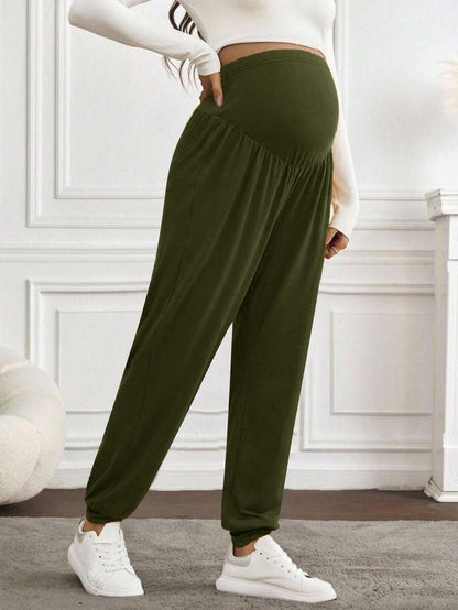 Black Pleated Maternity Harem Pants Loose Fit Elastic Waist Casual Knit Lounge Trousers for Pregnant Women Spring Fall