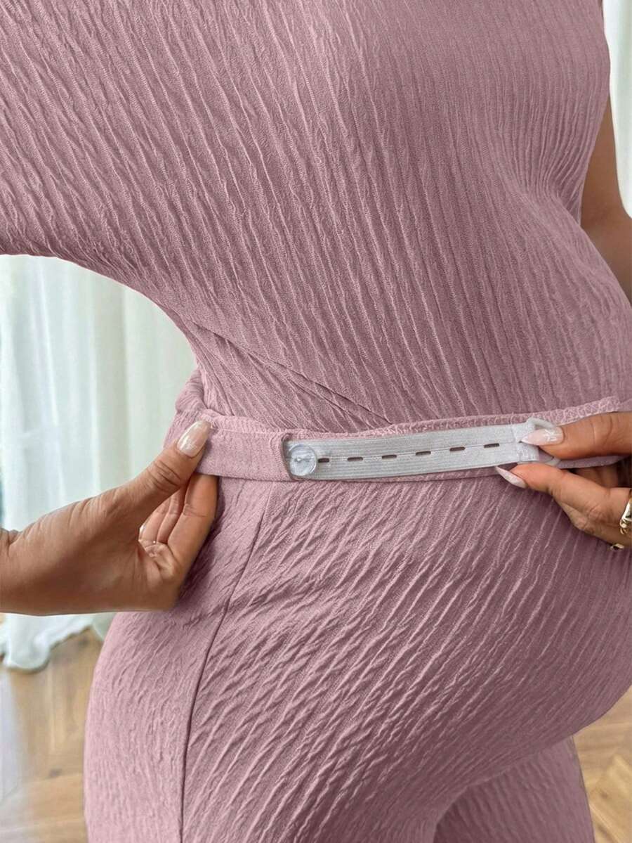 Maternity Asymmetrical Neck Batwing Sleeve T-Shirt and Long Pants Set Navy Blue Slim Fit Home Loungewear 2 Piece Outfit