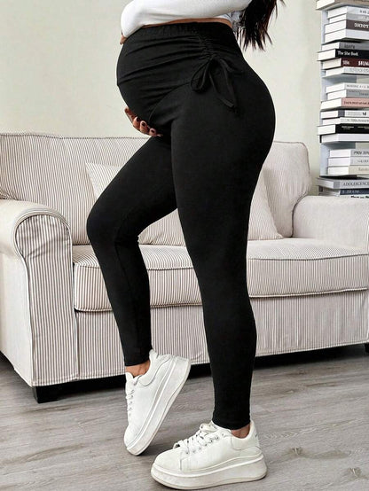 Maternity Casual Grey High Waist Cropped Leggings - Soft Knitted High Stretch Pregnancy Yoga Pants for Spring and Fall