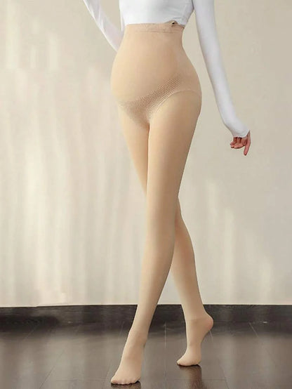 Maternity Stirrup Tights - Black Nude Medium Thickness Adjustable Support, Spring Autumn
