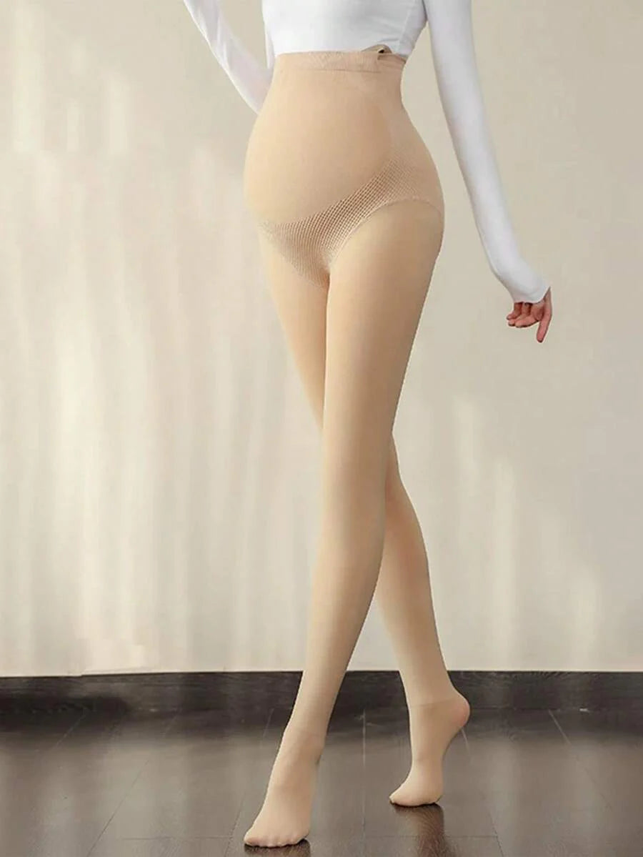 Maternity Stirrup Tights - Black Nude Medium Thickness Adjustable Support, Spring Autumn
