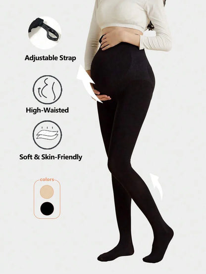 Maternity Stirrup Tights - Black Nude Medium Thickness Adjustable Support, Spring Autumn