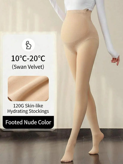 Maternity Stirrup Tights - Black Nude Medium Thickness Adjustable Support, Spring Autumn