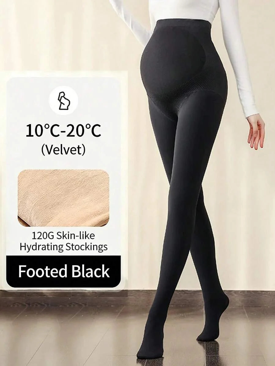 Maternity Stirrup Tights - Black Nude Medium Thickness Adjustable Support, Spring Autumn