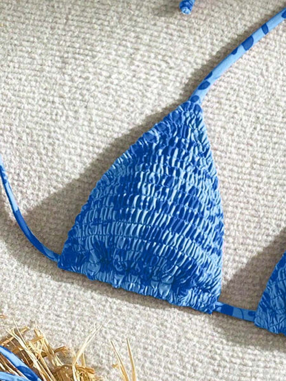 Swim Vcay Women's Ruched Tropical Print Halter Neck Tied Swimsuit And Bikini Set, Summer Beach Vacation