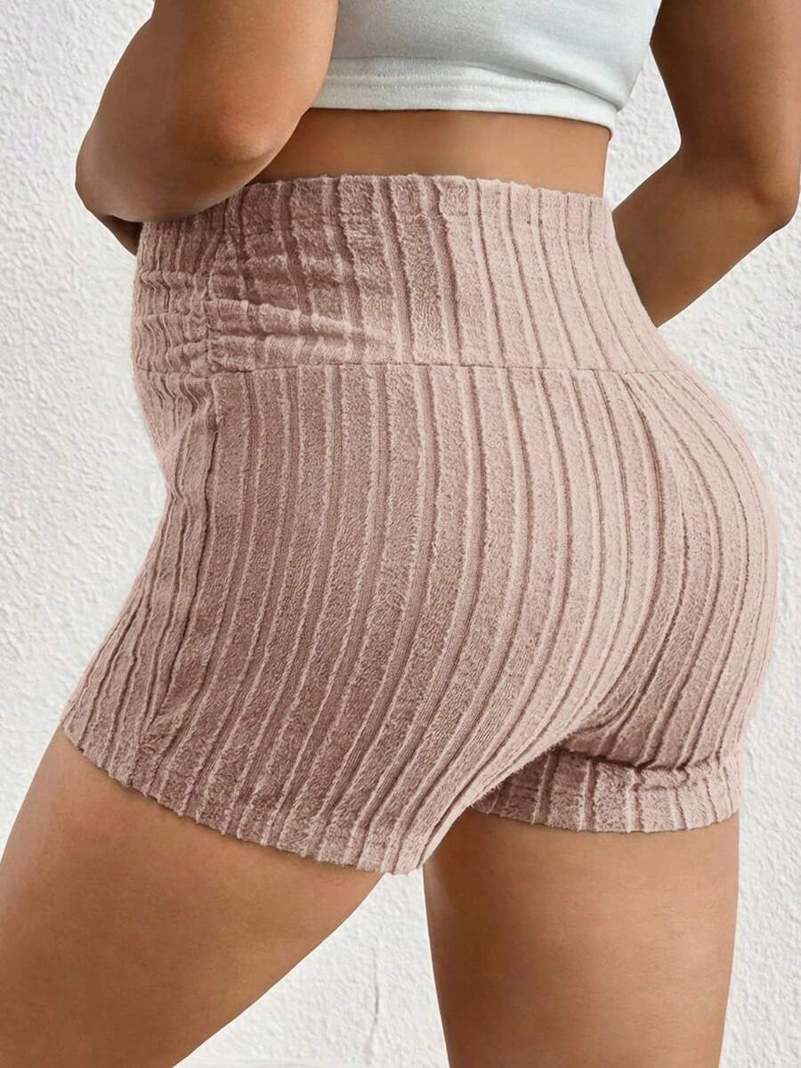 Maternity Adjustable Ultra High Waist Ribbed Shorts - Solid Color Elastic Waist Casual Mini Track Shorts