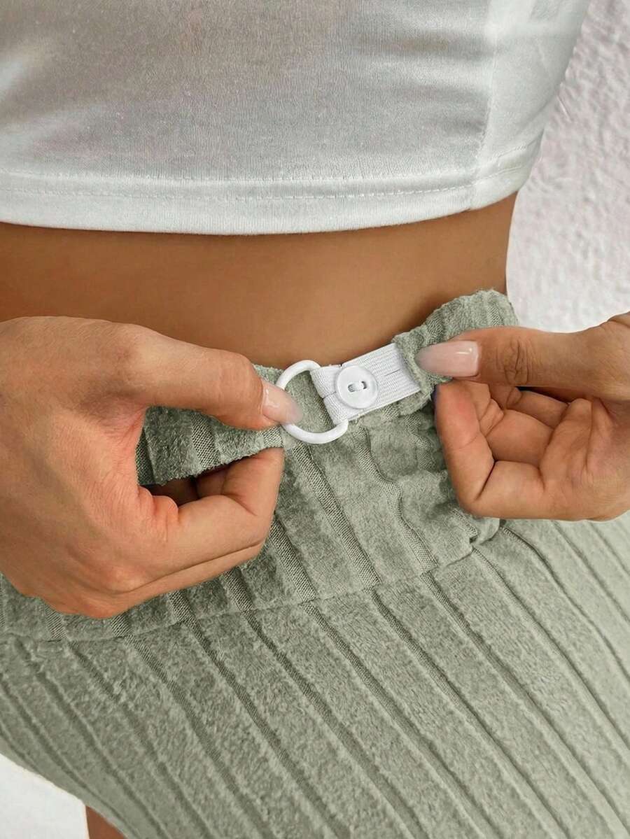 Maternity Adjustable Ultra High Waist Ribbed Shorts - Solid Color Elastic Waist Casual Mini Track Shorts