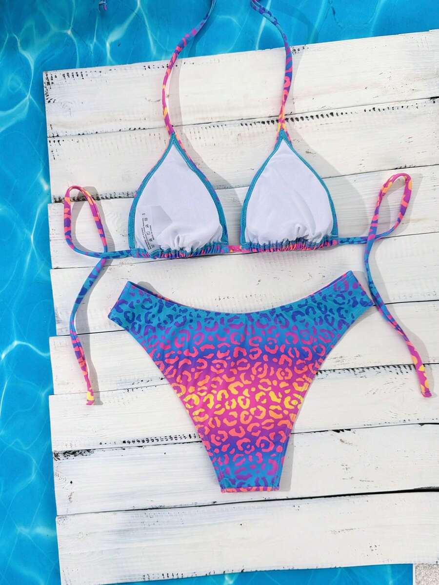 Swim Vcay 2026 Spring/Summer Women's Spaghetti Strap Halter Neck Black Base White Polka Dot Random Print Sweet Cute Side High Cut Bikini Swimwear 2-Piece Set Vacation Bikini Set Pink Bikini Set High Leg Bikini Set Modest Bikini Set Bikini Set