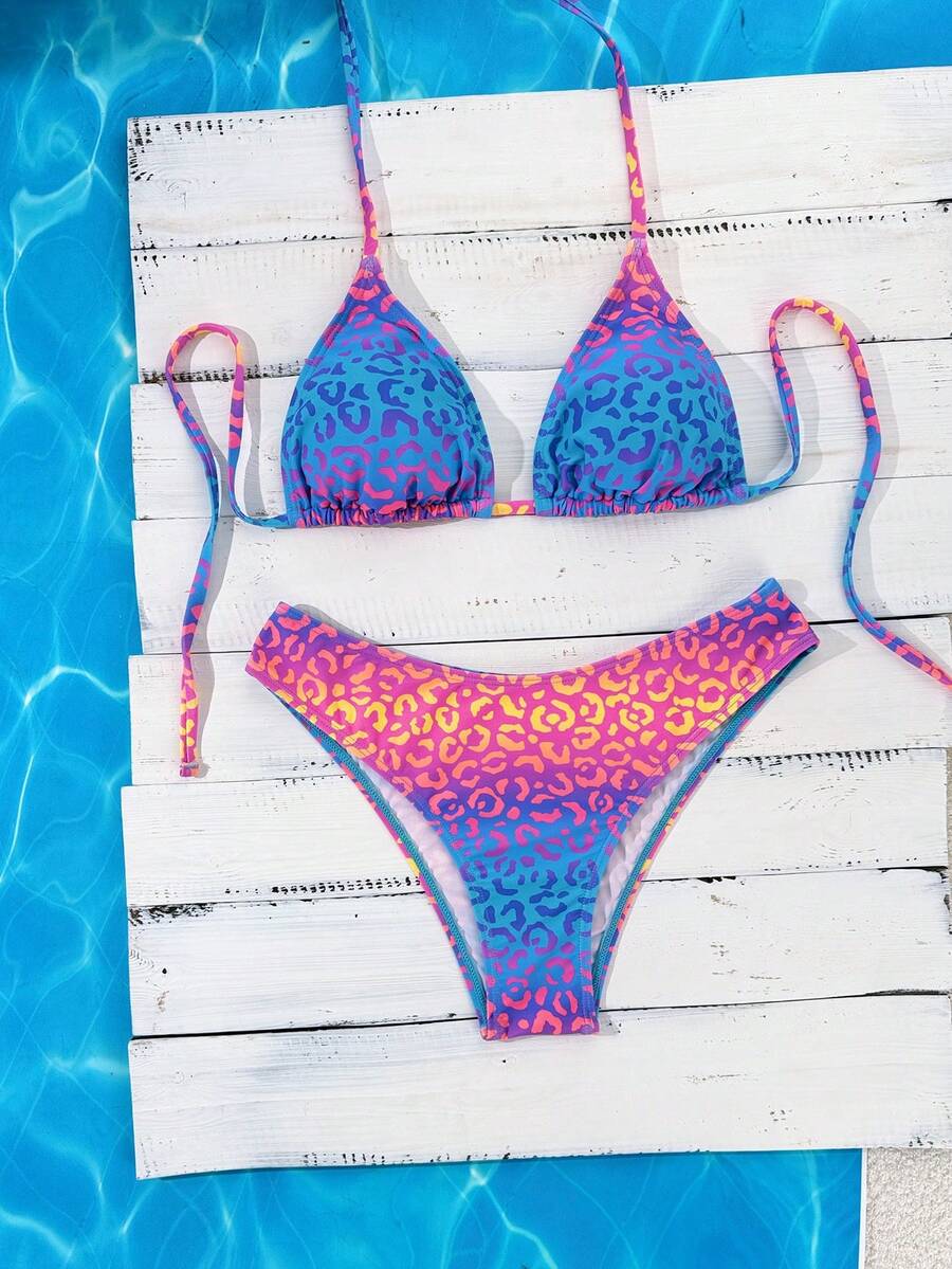 Swim Vcay 2026 Spring/Summer Women's Spaghetti Strap Halter Neck Black Base White Polka Dot Random Print Sweet Cute Side High Cut Bikini Swimwear 2-Piece Set Vacation Bikini Set Pink Bikini Set High Leg Bikini Set Modest Bikini Set Bikini Set