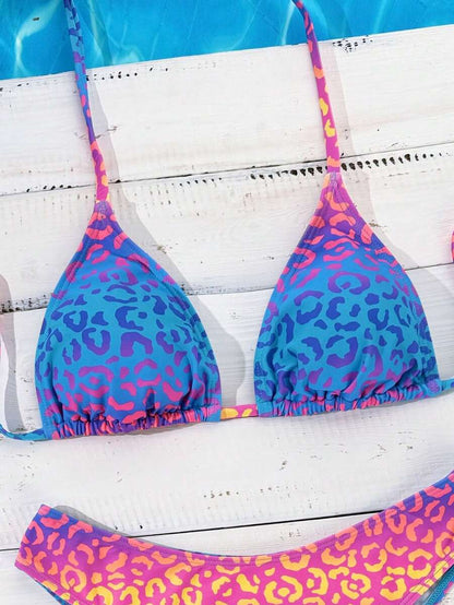 Swim Vcay 2026 Spring/Summer Women's Spaghetti Strap Halter Neck Black Base White Polka Dot Random Print Sweet Cute Side High Cut Bikini Swimwear 2-Piece Set Vacation Bikini Set Pink Bikini Set High Leg Bikini Set Modest Bikini Set Bikini Set