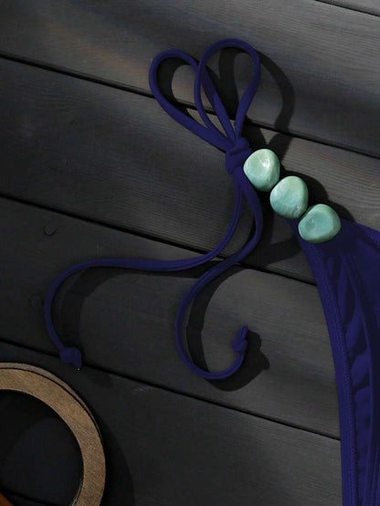 Swim Vcay Women's Summer Beach Halter Neck Tie Jade Marble Green Pattern Decor, Beach, Pool, Casual Party, Holiday, Spring/Summer