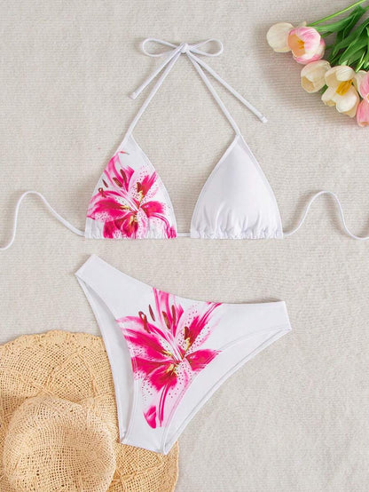 Women's Halter Neck Tie Bikini Set - Lace Up, High Waist, Solid Black