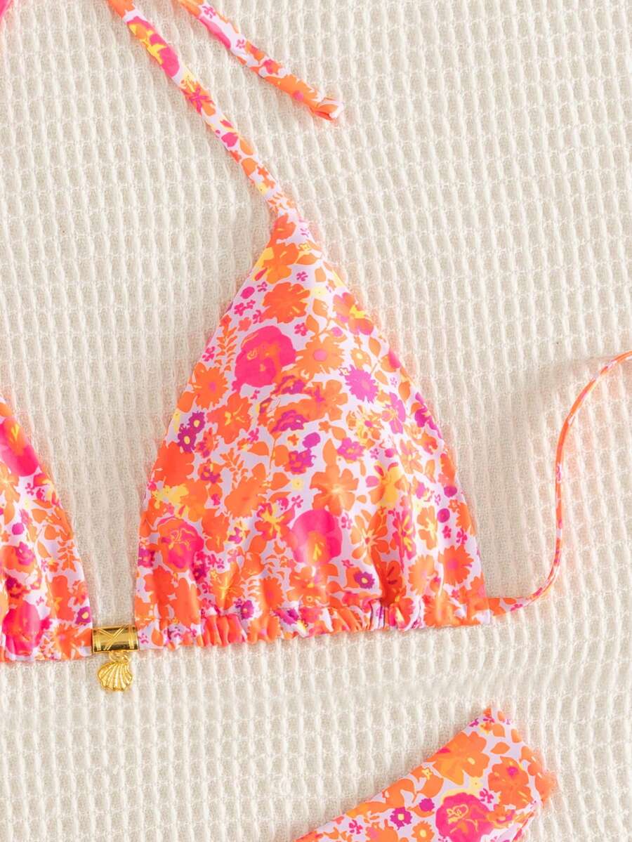 Swim Mod Summer 2 Pieces Outfits For Women - Spaghetti Strap Random Print Top And High Cut Swim Bottoms, Beach Holiday Bikini Set