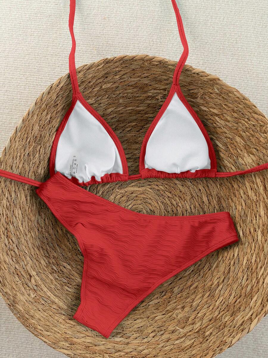 Swim Vcay 2026 Spring/Summer Women's Spaghetti Strap Halter Neck Black Base White Polka Dot Random Print Sweet Cute Side High Cut Bikini Swimwear 2-Piece Set Vacation Bikini Set Pink Bikini Set High Leg Bikini Set Modest Bikini Set Bikini Set