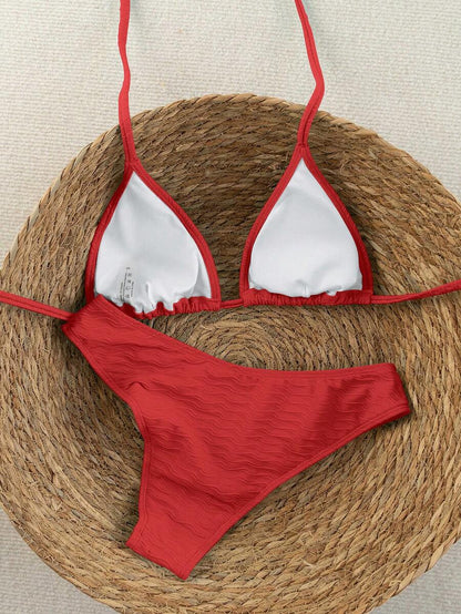 Swim Vcay 2026 Spring/Summer Women's Spaghetti Strap Halter Neck Black Base White Polka Dot Random Print Sweet Cute Side High Cut Bikini Swimwear 2-Piece Set Vacation Bikini Set Pink Bikini Set High Leg Bikini Set Modest Bikini Set Bikini Set