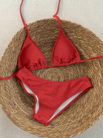 Swim Vcay 2026 Spring/Summer Women's Spaghetti Strap Halter Neck Black Base White Polka Dot Random Print Sweet Cute Side High Cut Bikini Swimwear 2-Piece Set Vacation Bikini Set Pink Bikini Set High Leg Bikini Set Modest Bikini Set Bikini Set